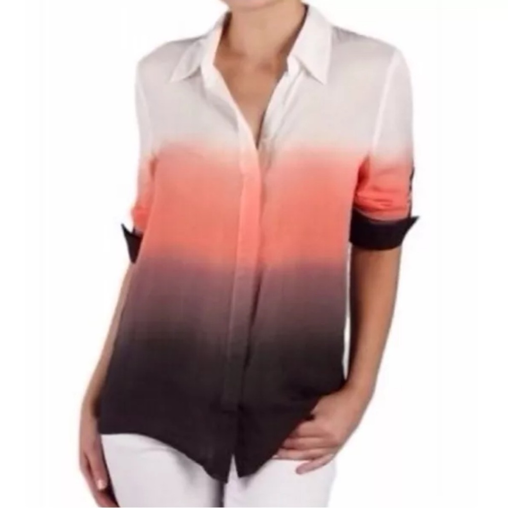 Ombre Button Down Blouse Pink Gray Gradient Sz Small